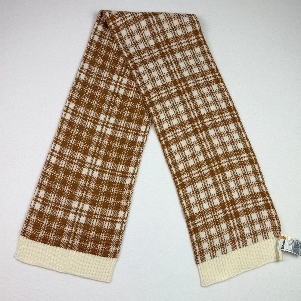Timberland Brown Plaid Knit Scarf NWOT